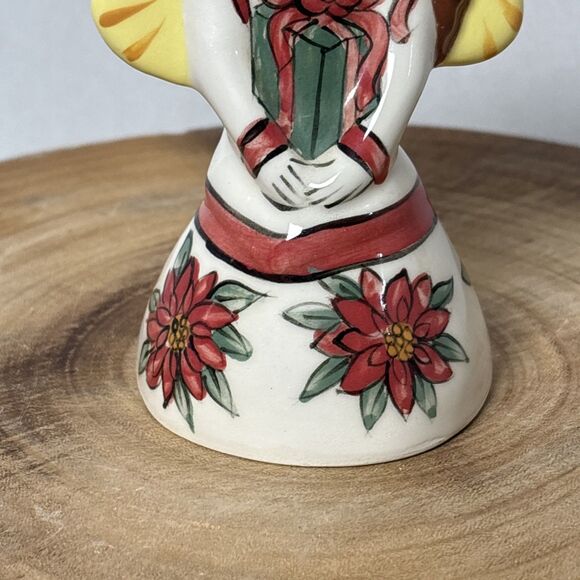 Vintage White Dog Pottery Christmas Angel Poinsettia Gift Figurine Candle Holder - Picture 4 of 14